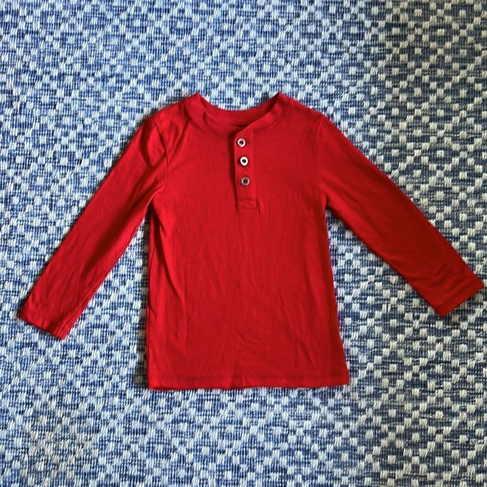 Cat & Jack Kid’s 3T 3-button Red Long Sleeve Henley Shirt